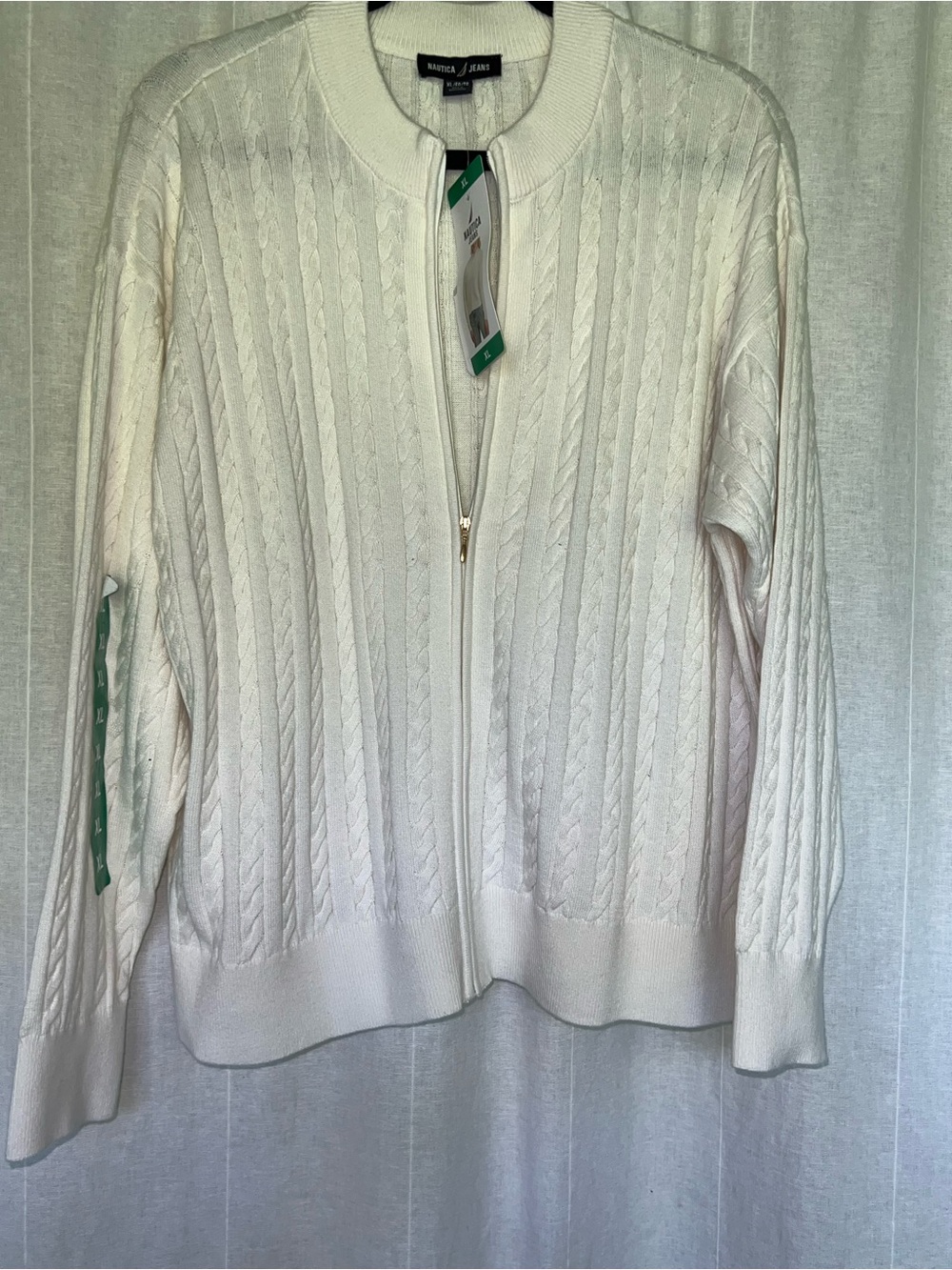 Cable-Knit Zip Cardigan Sweater in Cream